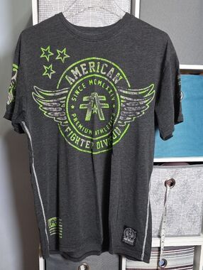 American Fighter Men's Dark Gray Graphic Tee - Neon Green Logo